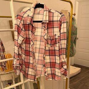 Just Be Red and White Plaid Button Down Shirt